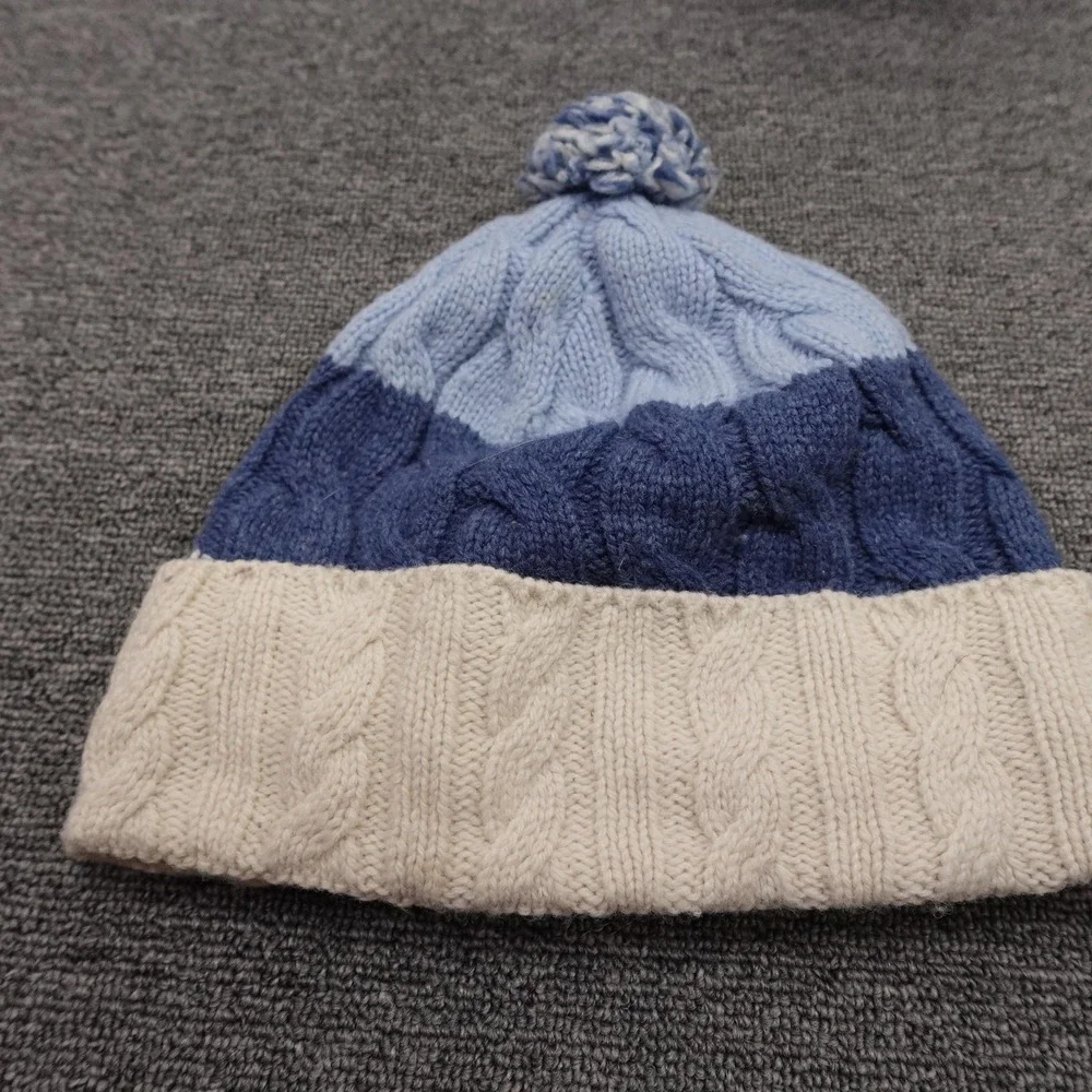 Patagonia Hat Beanie Fitted Mens One Size Blue Cable Knit Cuffed Pom Winter